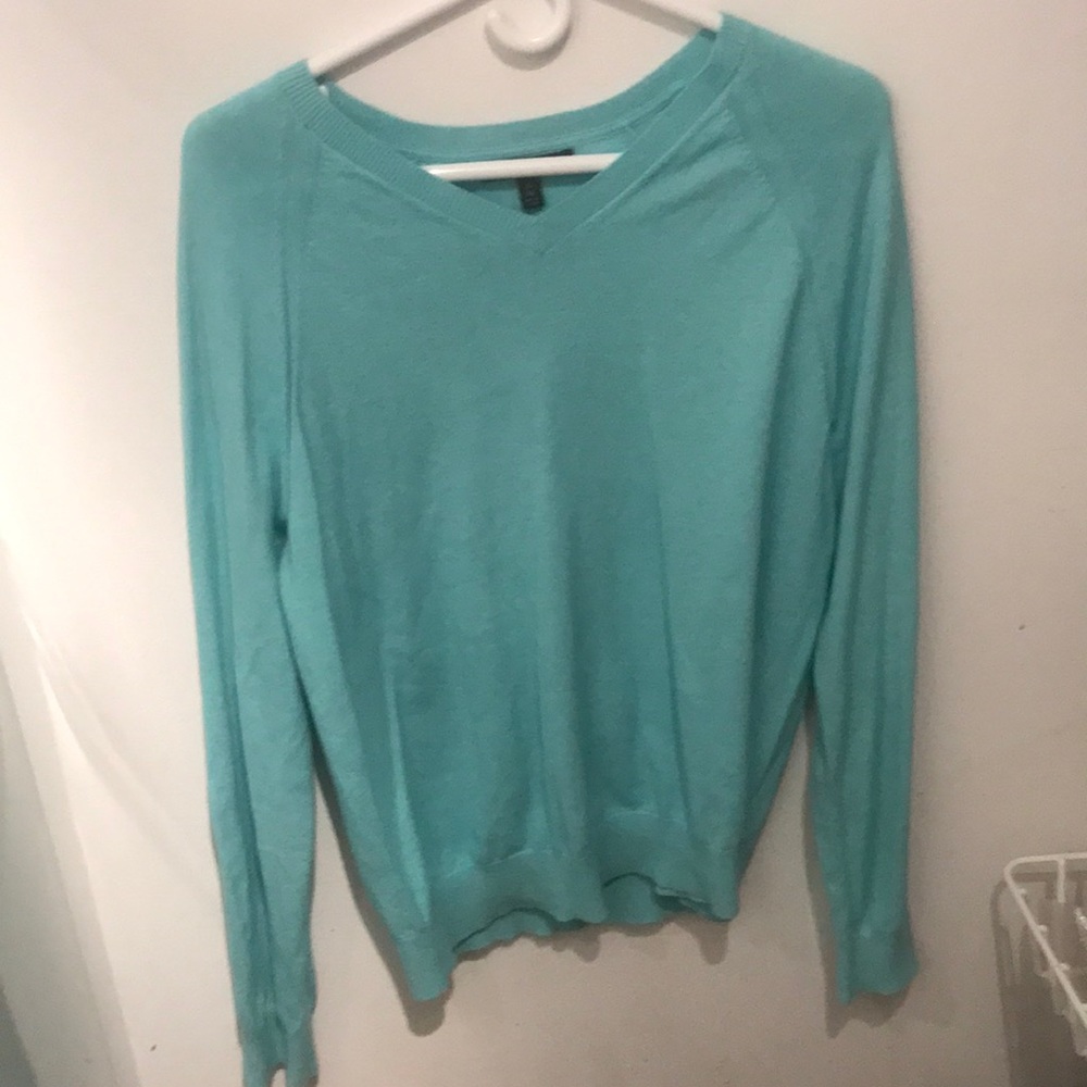 Fabulous Minty Green 100% Soft Woven Cotton V Neck Sweater Banana Republic SZ M